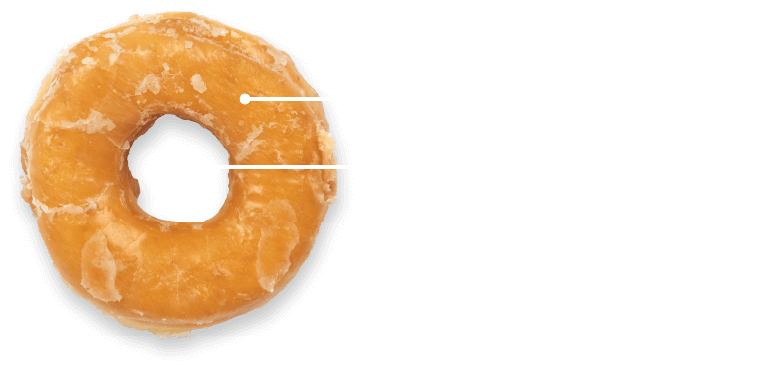 Donut with diagram lines labeling the hole as Low-Calorie and the donut as Delicious