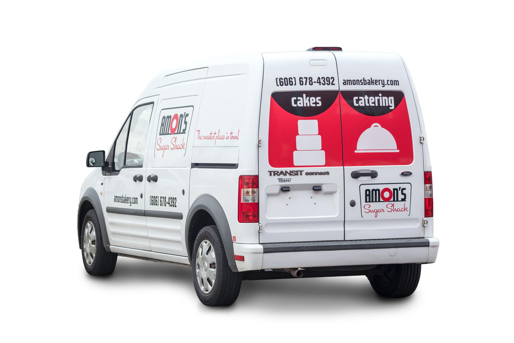 Catering van with Amon's branding and graphics.